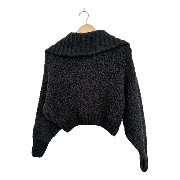 Sage The Label Hillary Black Crop Chunky Zip Up Sweater Cape Collar Size Large - Picture 10 of 16